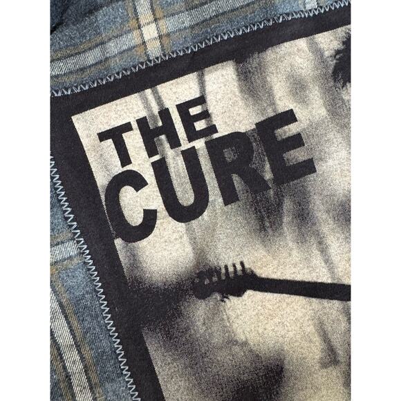 THE CURE Upcycled Plaid Flannel Shacket Retro Vintage 80s Rock Jacket Men’s Sz S - Picture 8 of 9